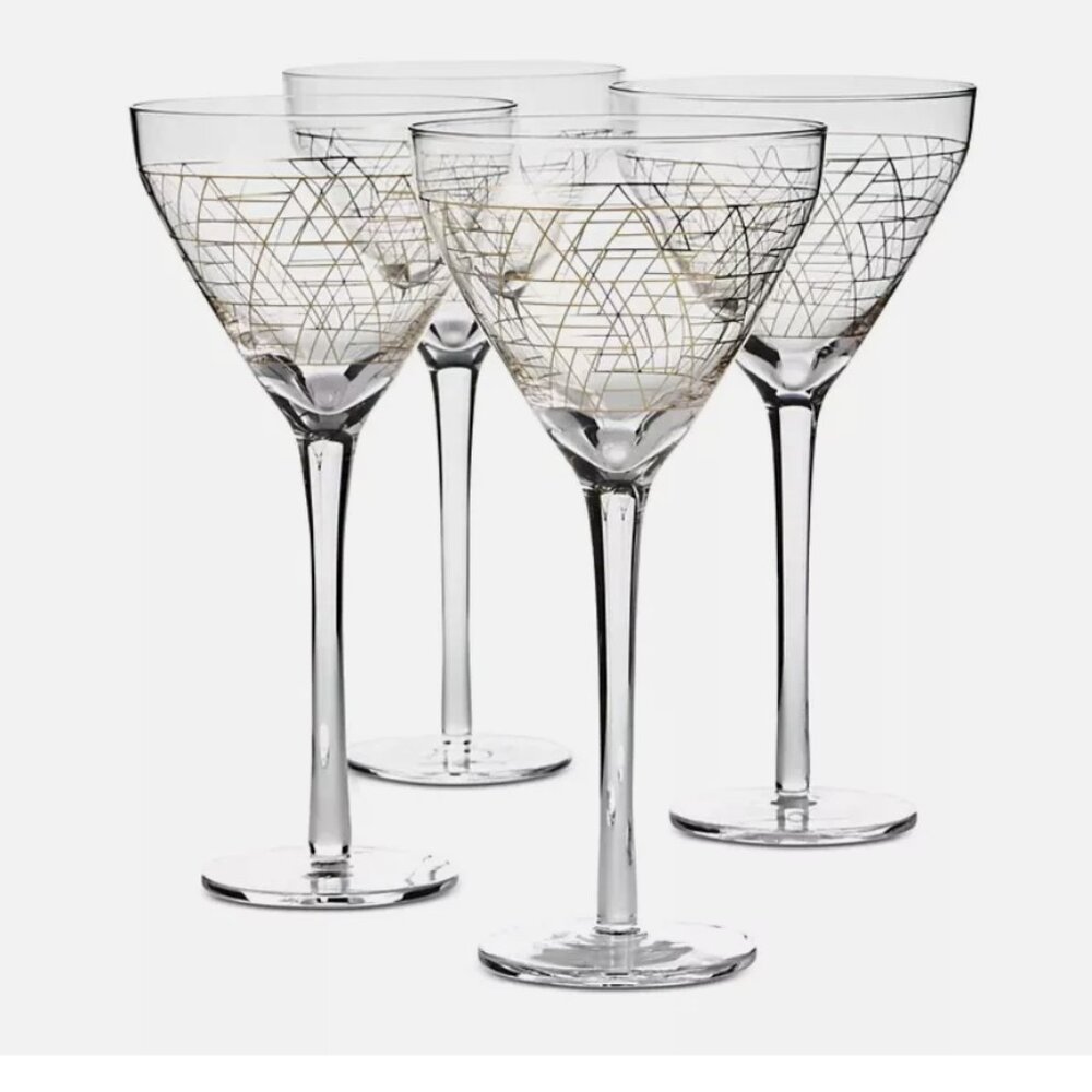 COPY - Gold Decal 12.85 oz Martini Glasses, Set of 4 - NEW
